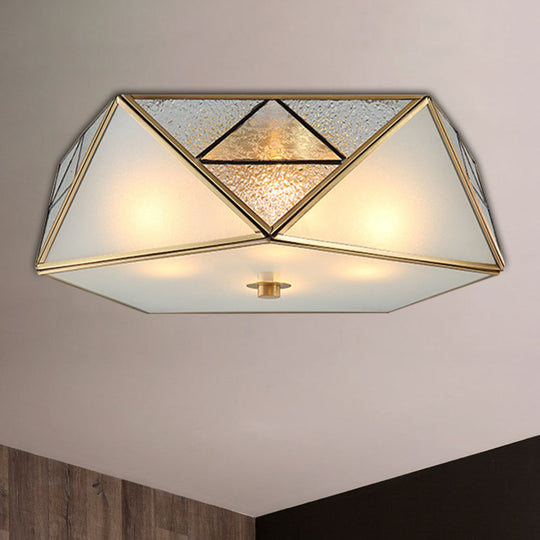 Traditional Geometric Curved Frosted Glass Panel Ceiling Flush Mount - 4/5 Lights Light In Brass For