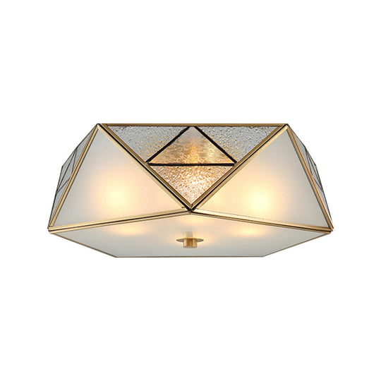 Traditional Geometric Curved Frosted Glass Panel Ceiling Flush Mount - 4/5 Lights Light In Brass For