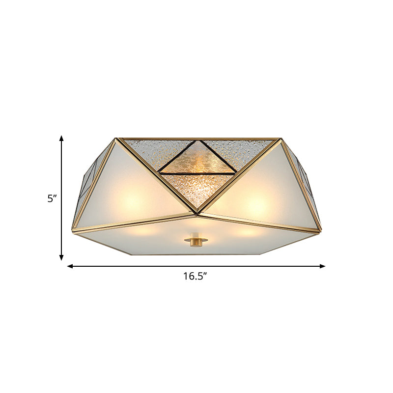 Traditional Geometric Curved Frosted Glass Panel Ceiling Flush Mount - 4/5 Lights Light In Brass For