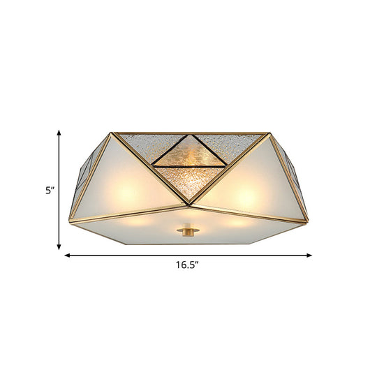Traditional Geometric Curved Frosted Glass Panel Ceiling Flush Mount - 4/5 Lights Light In Brass For