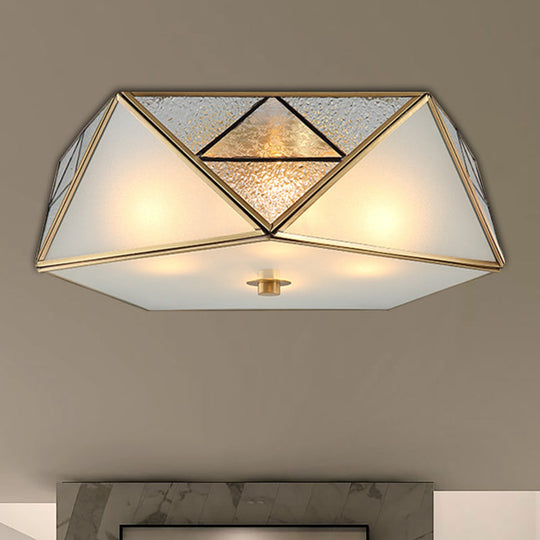 Traditional Geometric Curved Frosted Glass Panel Ceiling Flush Mount - 4/5 Lights Light In Brass