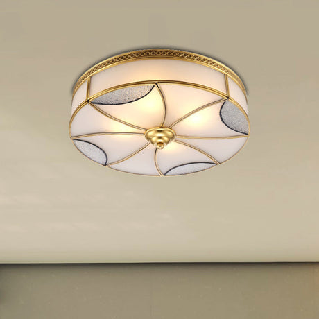 Vintage Style Gold Ceiling Mount Light Fixture For Living Room - Curved Frosted Glass Panels 4/6