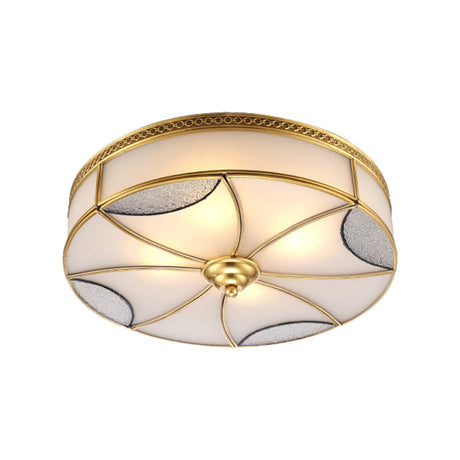 Vintage Style Gold Ceiling Mount Light Fixture For Living Room - Curved Frosted Glass Panels 4/6