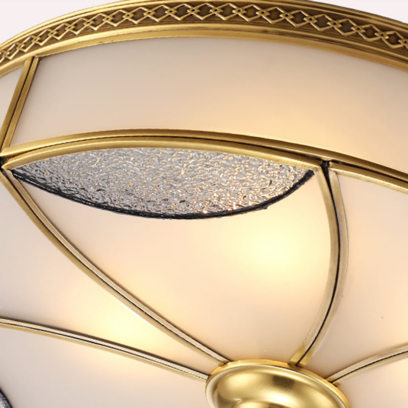 Vintage Style Gold Ceiling Mount Light Fixture For Living Room - Curved Frosted Glass Panels 4/6