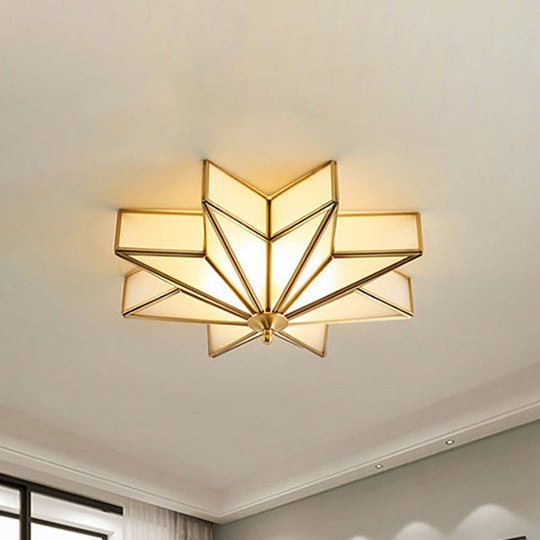 Classic Brass Star Flush Mount Fixture With Beveled Frosted Glass For Living Room Ceiling Light (4