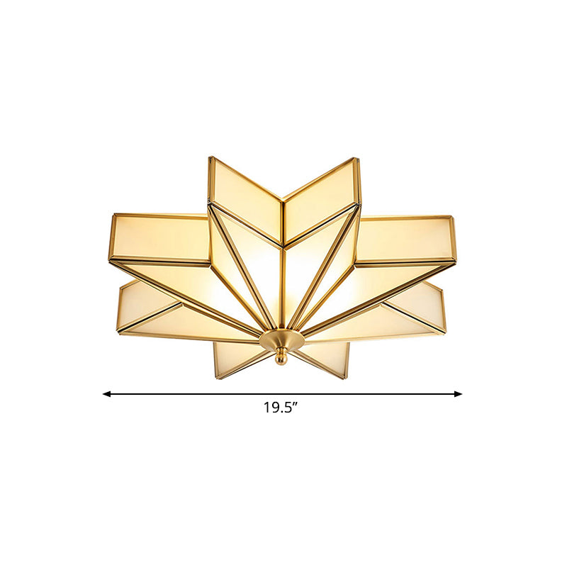Classic Brass Star Flush Mount Fixture With Beveled Frosted Glass For Living Room Ceiling Light (4
