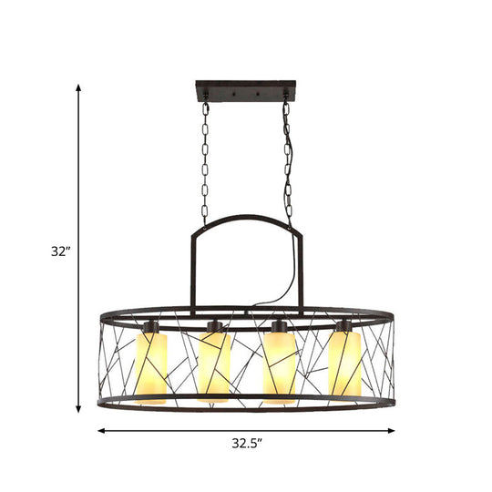 Classic Black Metal Rectangle Island Ceiling Light With 4 Hanging Lamps For Dining Room