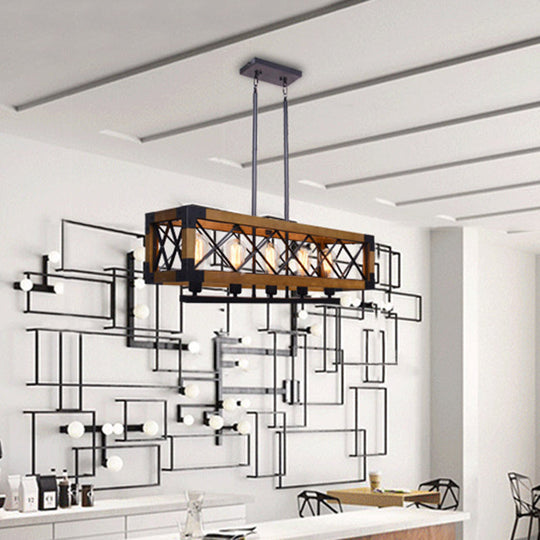 Vintage Metal Rectangle 5 Bulbs Dining Room Hanging Light Pendant Lighting