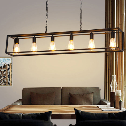Rectangle Island Pendant: Black/Brass Classic Metal 5/6 Bulbs - Perfect For Dining Room Ceiling