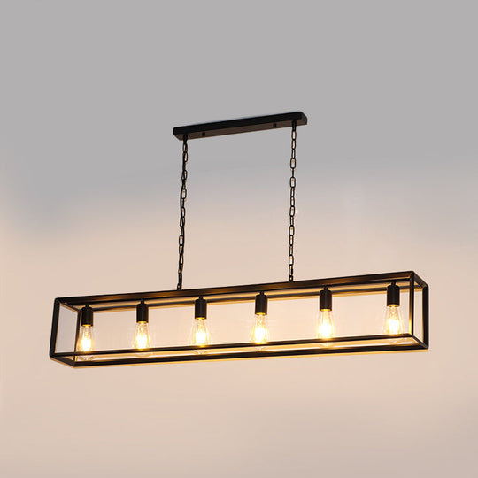 Rectangle Island Pendant: Black/Brass Classic Metal 5/6 Bulbs - Perfect For Dining Room Ceiling