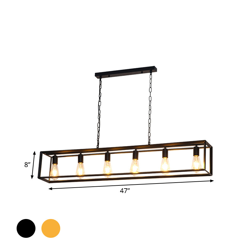 Rectangle Island Pendant: Black/Brass Classic Metal 5/6 Bulbs - Perfect For Dining Room Ceiling