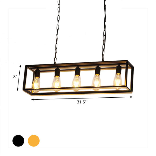 Rectangle Island Pendant: Black/Brass Classic Metal 5/6 Bulbs - Perfect For Dining Room Ceiling