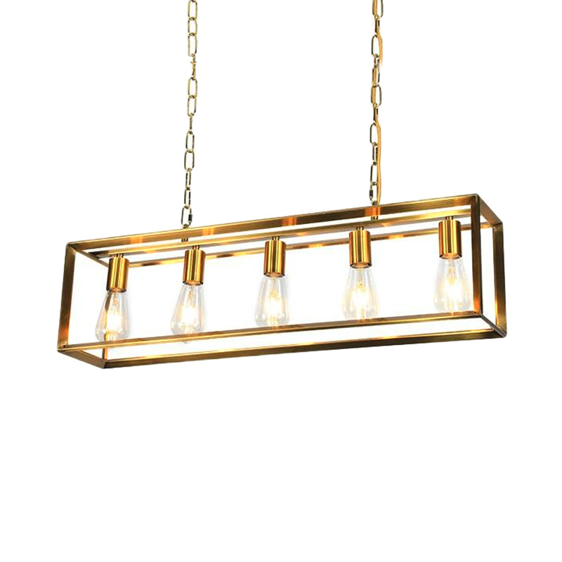 Rectangle Island Pendant: Black/Brass Classic Metal 5/6 Bulbs - Perfect For Dining Room Ceiling