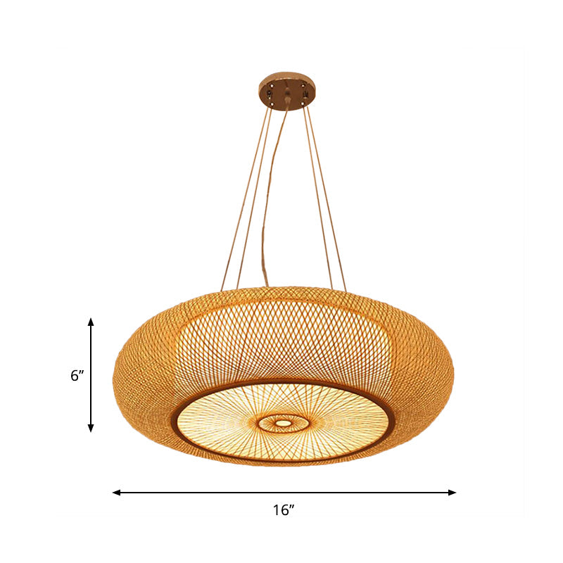 Gebogene Bambus-Trommel-Pendelleuchte, 2/3 Glühbirnen, 18"/23,5" breit, Holz-Deckenleuchte, traditionelle Beleuchtung