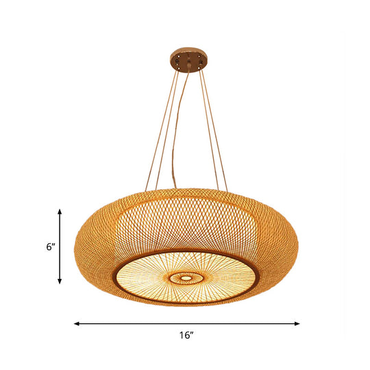 Gebogene Bambus-Trommel-Pendelleuchte, 2/3 Glühbirnen, 18"/23,5" breit, Holz-Deckenleuchte, traditionelle Beleuchtung