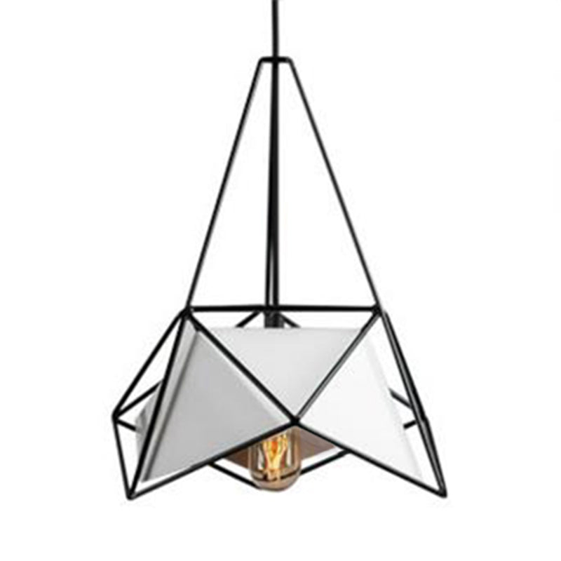 Black/White/Black Gold Polygon Hanging Lamp - Contemporary Design With Wire Cage Shade 1-Light