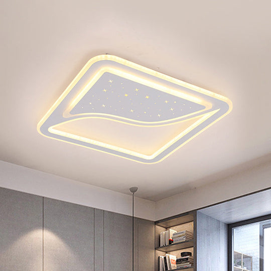 Modern White Led Ceiling Lamp With Curved Starry Sky Design Flush Lighting - 19’/35.5’ W