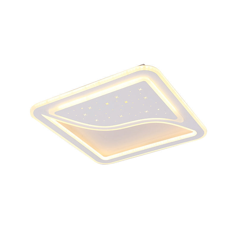 Modern White Led Ceiling Lamp With Curved Starry Sky Design Flush Lighting - 19’/35.5’ W