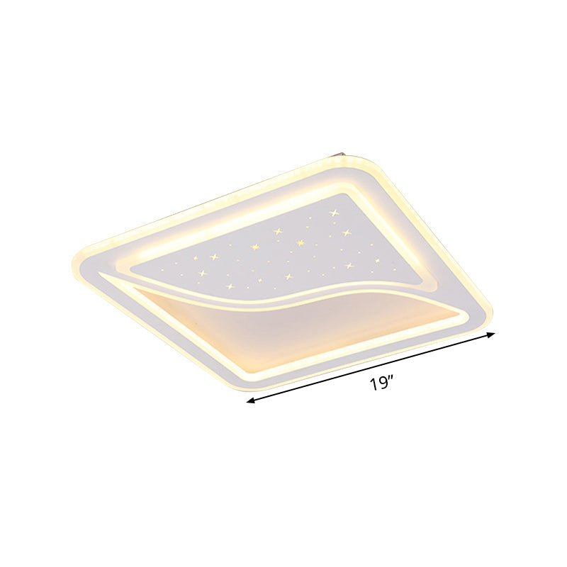 Modern White Led Ceiling Lamp With Curved Starry Sky Design Flush Lighting - 19/35.5 W Warm/White