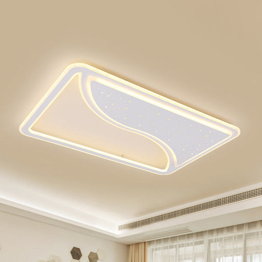 Modern White Led Ceiling Lamp With Curved Starry Sky Design Flush Lighting - 19’/35.5’ W
