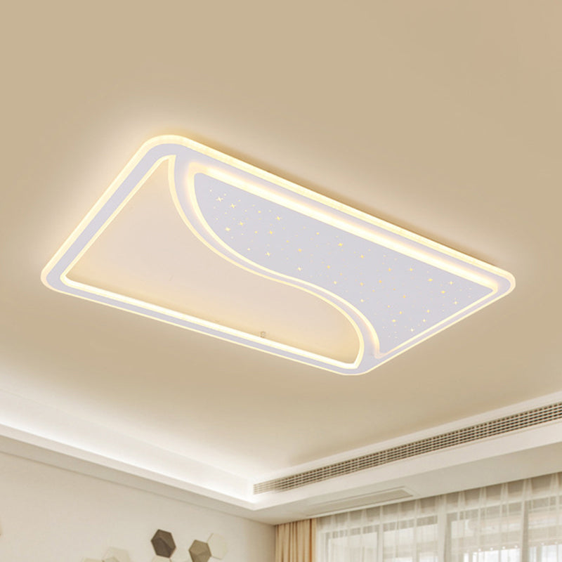 Modern White Led Ceiling Lamp With Curved Starry Sky Design Flush Lighting - 19/35.5 W Warm/White