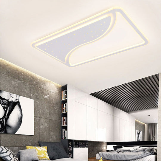 Modern White Led Ceiling Lamp With Curved Starry Sky Design Flush Lighting - 19/35.5 W Warm/White