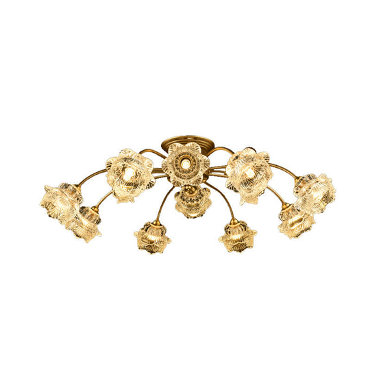 Traditional White Glass Semi - Flush Petal Ceiling Light With 12 Lights