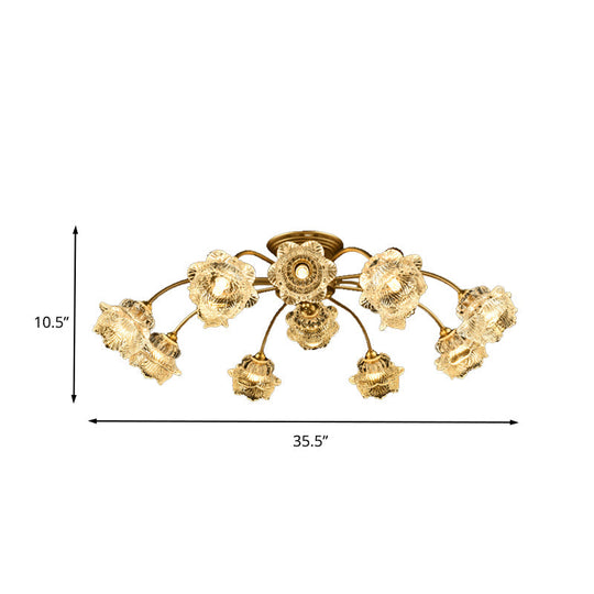 Traditional White Glass Semi - Flush Petal Ceiling Light With 12 Lights