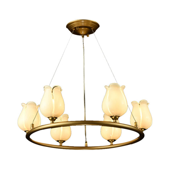 Traditional 6-Light Wagon Wheel Led Chandelier With Glass Shades