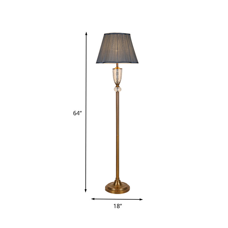 Simple Blue Fabric Barrel Floor Lamp With Crystal Deco - Perfect Stand Up Light For Living Room