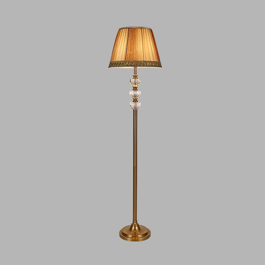 Rural Style Crystal Bell Stand Up Floor Reading Lamp Single Head Beige