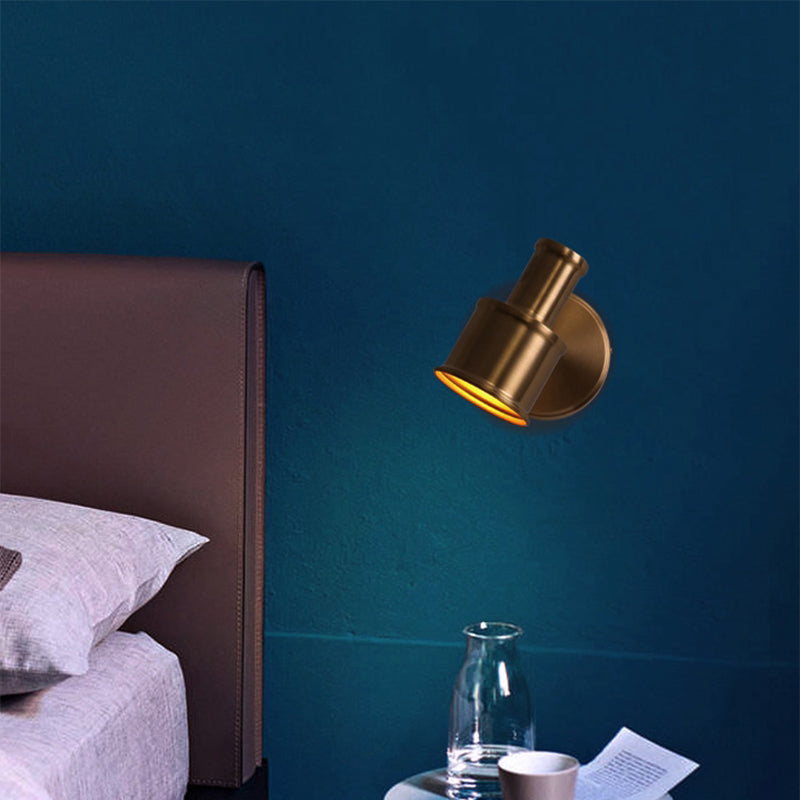 Contemporary Metal Cylinder Wall Sconce Lighting - Gold 1-Head Light For Bedroom
