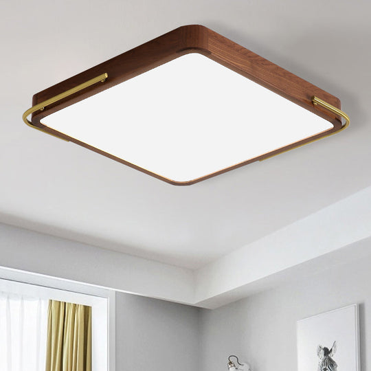 Led Brown Wood Flushmount Ceiling Light 13’/19’ Square Simplicity Design