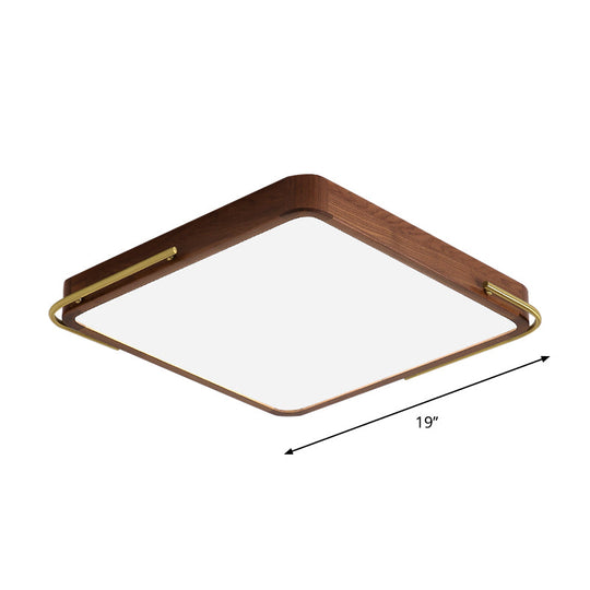 Led Brown Wood Flushmount Ceiling Light 13/19 Square Simplicity Design