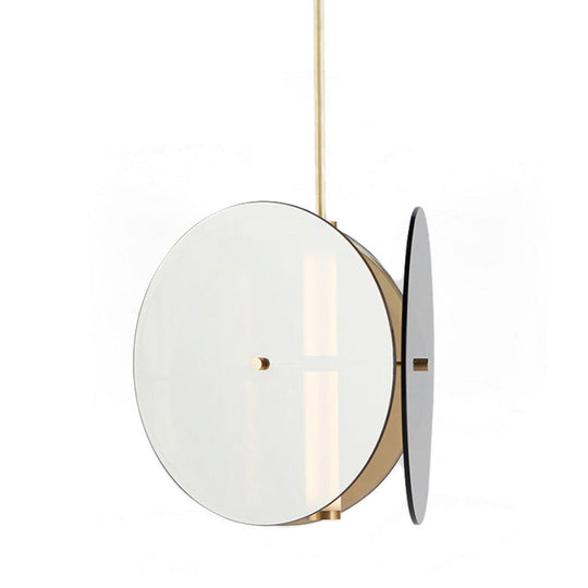 Modern Gold Led Pendant Light With Round Amber Glass Shade For Dining Room