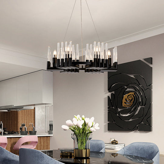 Contemporary Circular Iron Chandelier Lamp With Crystal Tube - 6/8 Lights Ceiling Light Fixture In