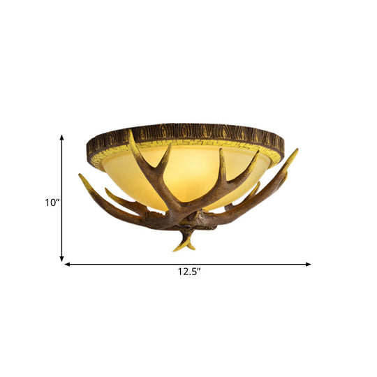 Traditional Bamboo Dome Flush Mount Lighting - Brown 3 Lights Ceiling Fixture