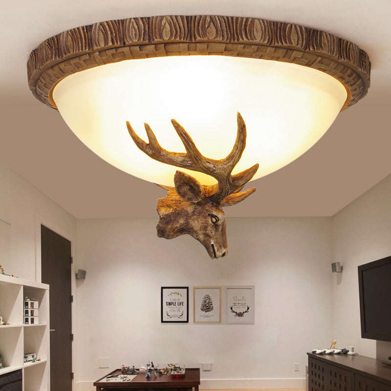 Traditional Brown Dome 3-Head Resin Flush Mount Light Fixture - Close-To-Ceiling Lamp For Living