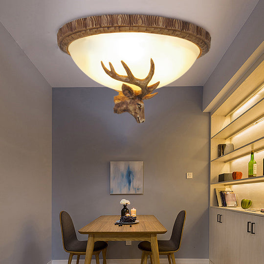 Traditional Brown Dome 3-Head Resin Flush Mount Light Fixture - Close-To-Ceiling Lamp For Living