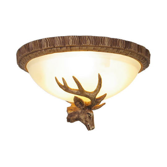 Traditional Brown Dome 3 - Head Resin Flush Mount Light Fixture - Close - To - Ceiling Lamp For
