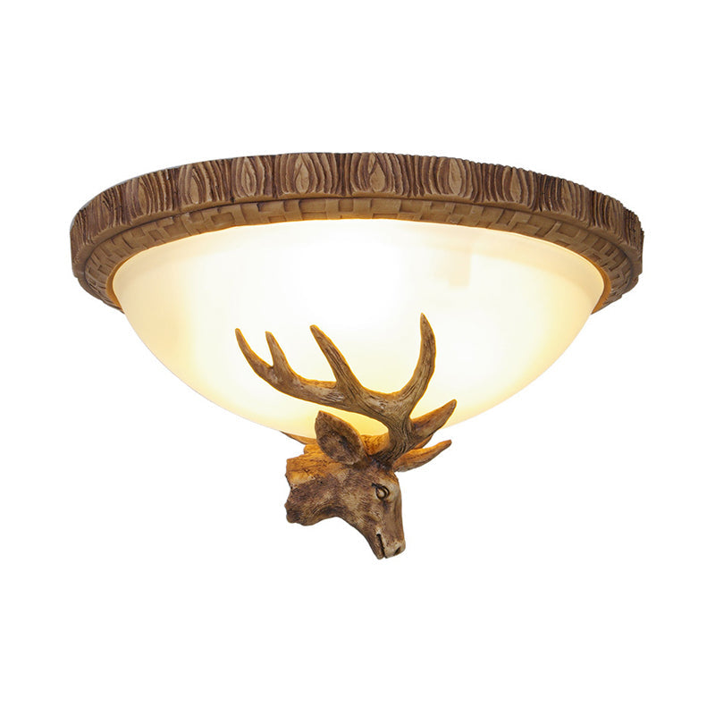Traditional Brown Dome 3-Head Resin Flush Mount Light Fixture - Close-To-Ceiling Lamp For Living