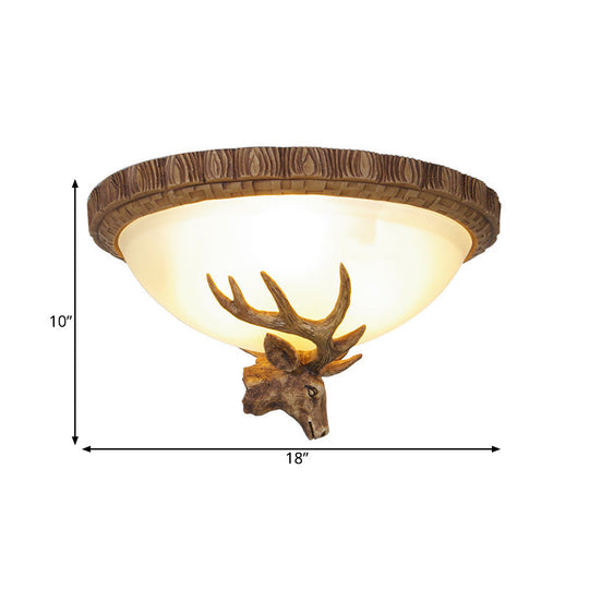 Traditional Brown Dome 3 - Head Resin Flush Mount Light Fixture - Close - To - Ceiling Lamp For