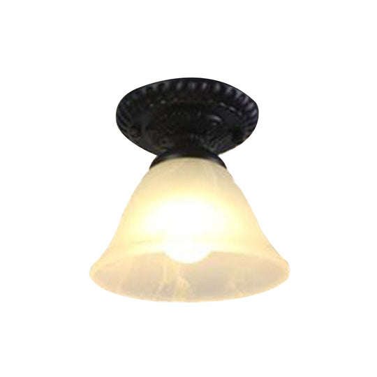Traditional White/Amber Glass Flush Mount Ceiling Lamp For Living Room With 1 Light Cone