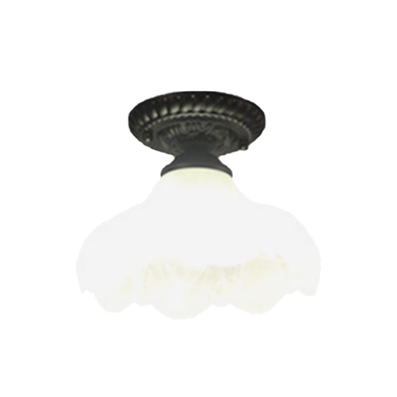 Traditional White Glass Ceiling Mounted Flush Mount Lamp For Corridor
