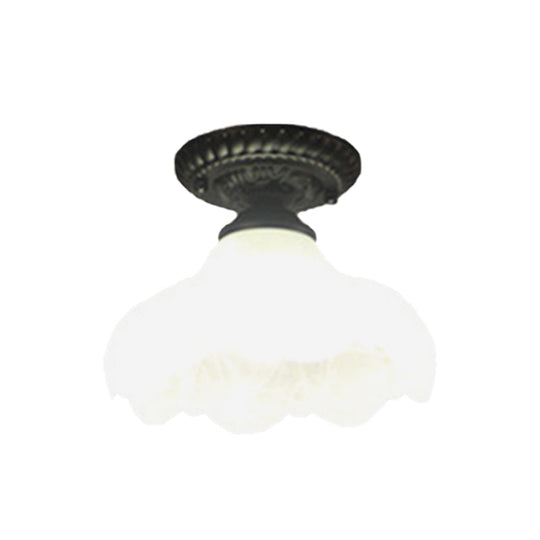 Traditional White Glass Ceiling Mounted Flush Mount Lamp For Corridor