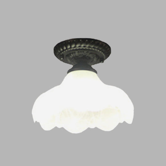 Traditional White Glass Ceiling Mounted Flush Mount Lamp For Corridor