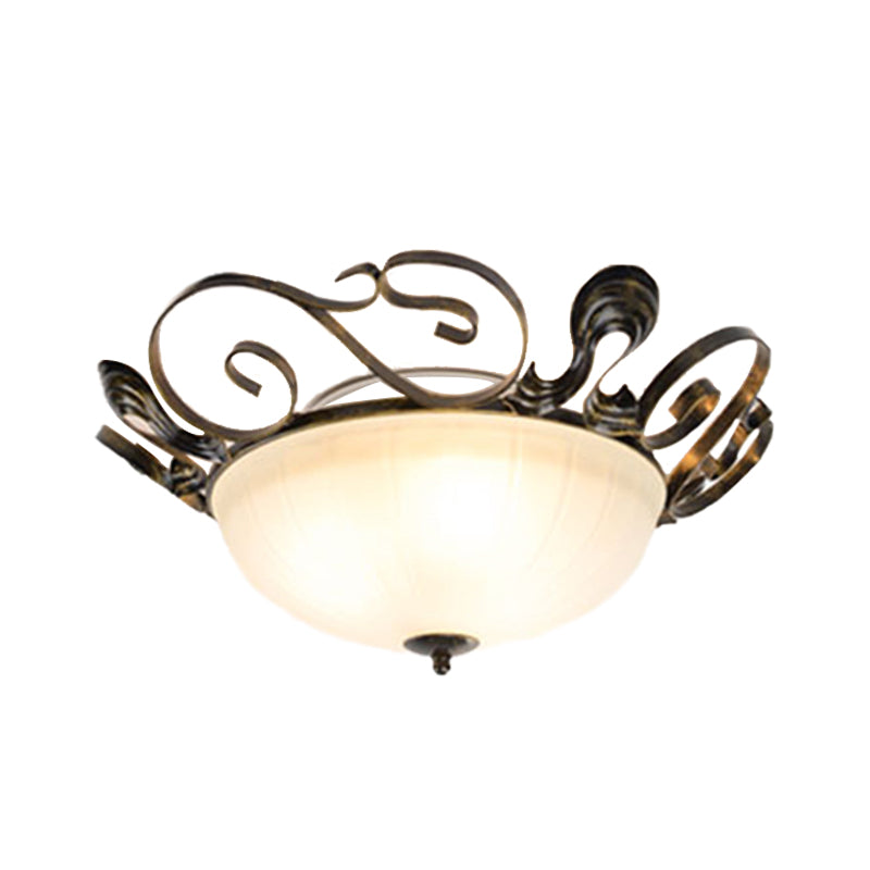 Black 3-Light Classic Ceiling Fixture With White Glass Bowl - Ideal For Living Room Flush Lighting