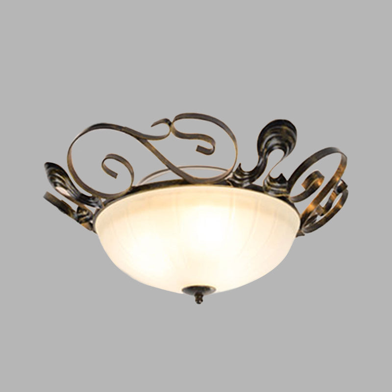 Black 3-Light Classic Ceiling Fixture With White Glass Bowl - Ideal For Living Room Flush Lighting