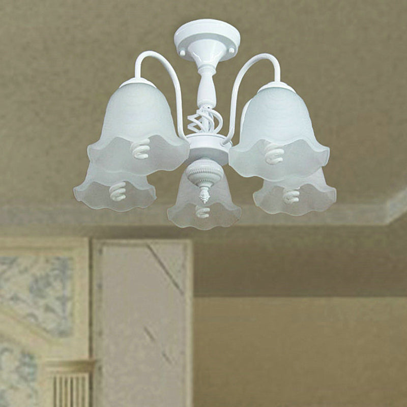 White Opal Glass Scalloped Semi Flush Ceiling Light - 5 Lights Classic Design For Corridor