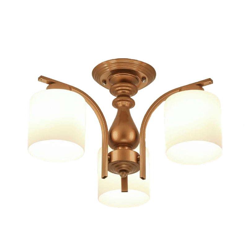Traditional Gold Semi Flush Ceiling Light Fixture With Frosted Glass Shade - 3/5/6 Lights For